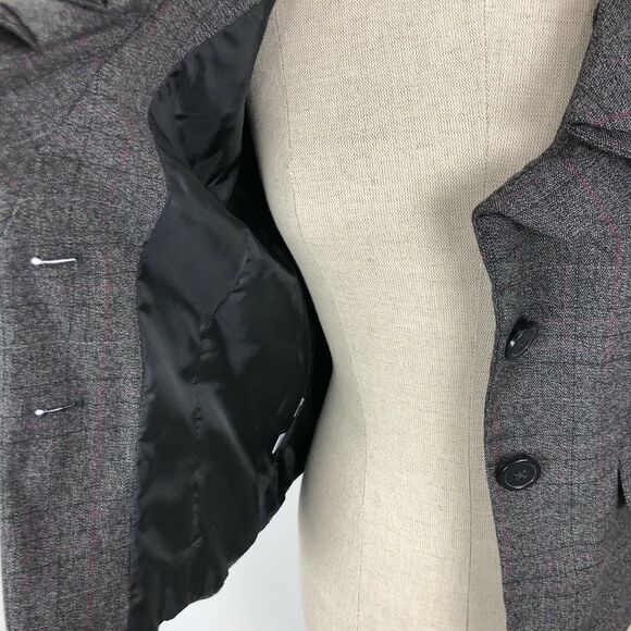 LOFT Jacket Womens Size 2 Ruffle Collar Grey 3/4 Sleeves 2 Button Lined Blazer - Picture 8 of 11